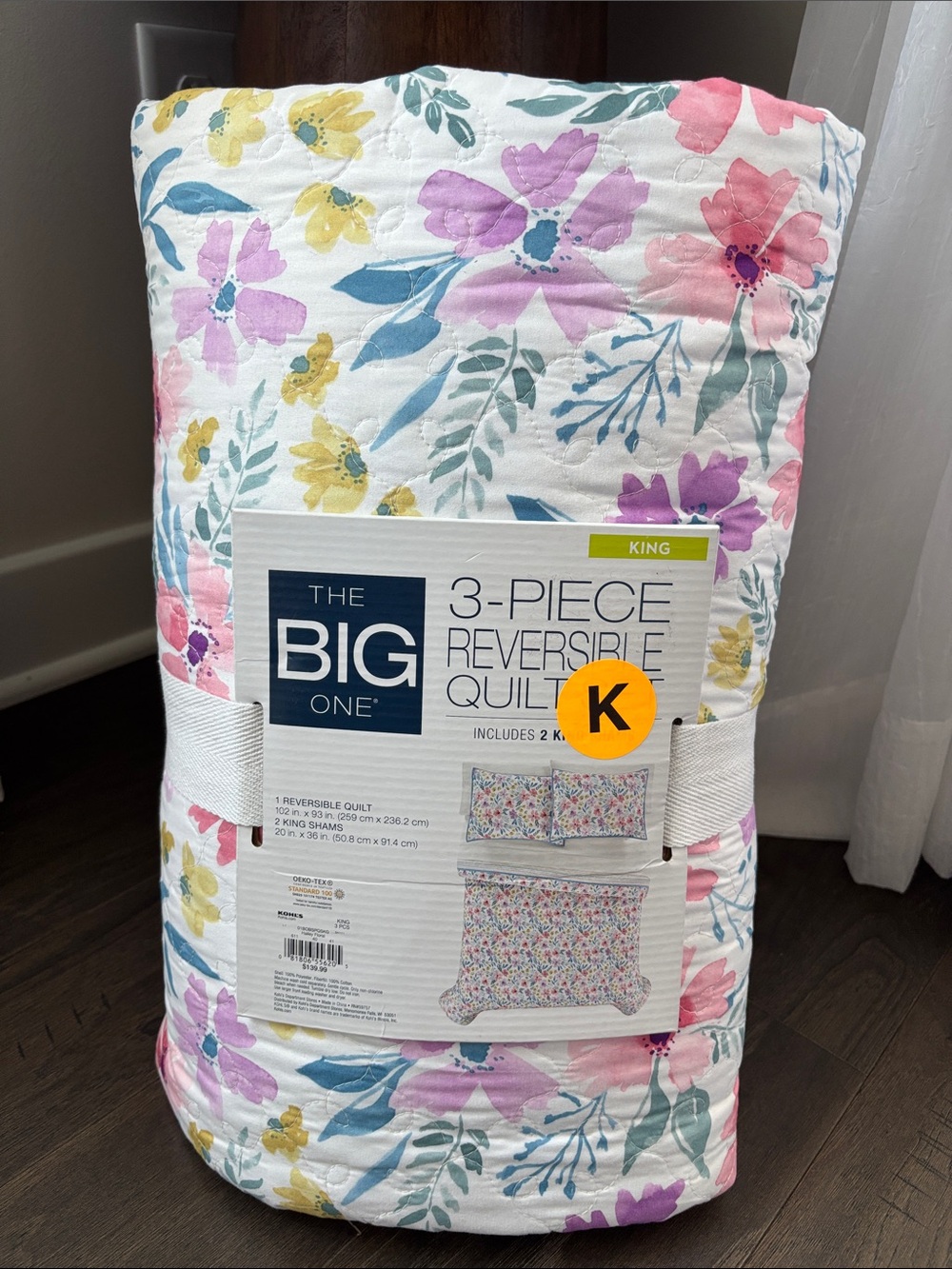 Kohls The Big One 3 pc.reversible quilt set Haley floral pattern,reverse stripes